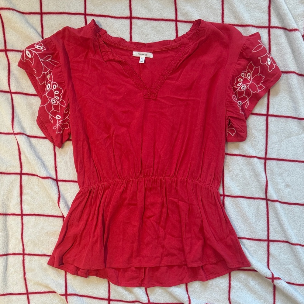Red Embroidered Women's Maurices Top